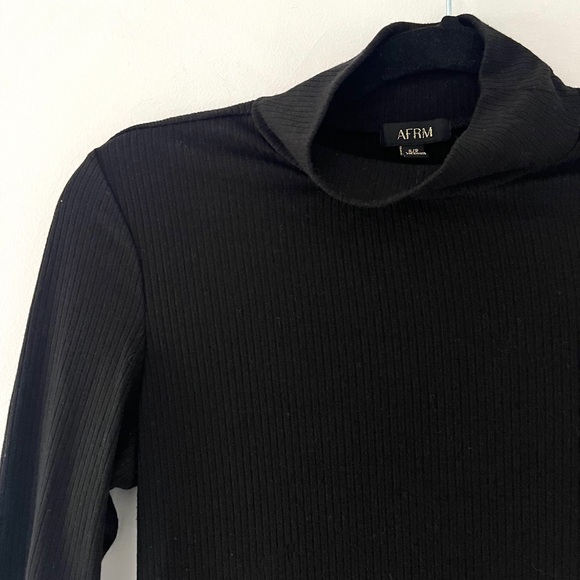 AFRM Joyce ribbed mockneck midi dress black long sleeve slit front bodycon small - Picture 4 of 9